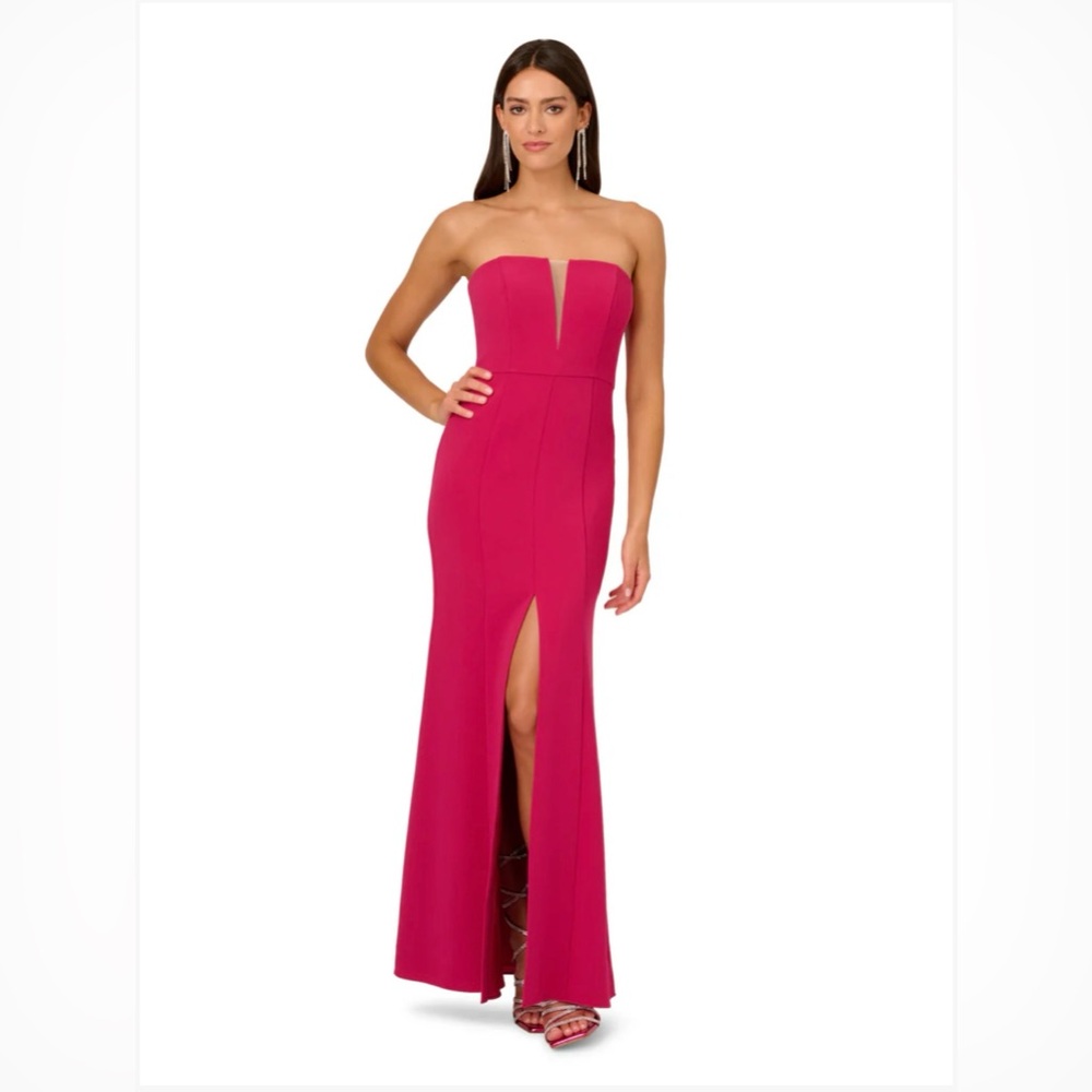 LIV FOSTER STRAPLESS MERMAID GOWN WITH DEEP V ILLUSION NECKLINE IN RICH MAGENTA